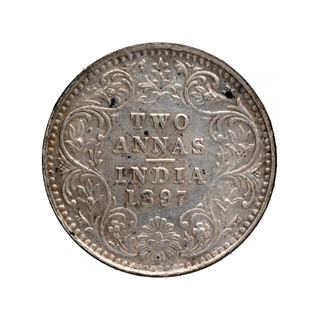 Silver Two Annas Coin of Victoria Empress of Bombay Mint of 1897.