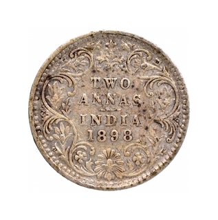 SIlver Two Annas Coin of Victoria Empress of Bombay Mint of 1898.