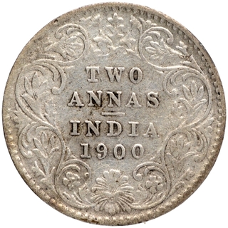 Silver Two Annas Coin of Victoria Empress of Calcutta Mint of 1900.