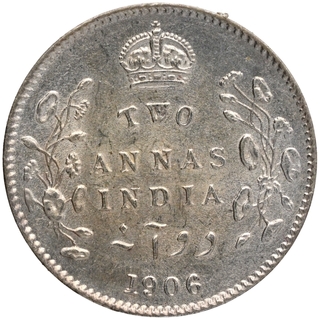 Silver Two Annas Coin of King Edward VII of Calcutta Mint of 1906.