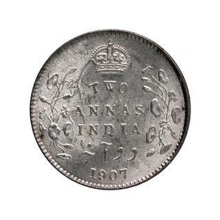 Silver Two Annas Coin of King Edward VII of Calcutta Mint of 1907.