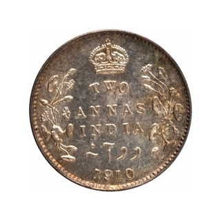 Silver Two Annas Coin of King Edward VII of Bombay Mint of 1910.