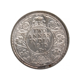 Silver Two Annas Coin of King George V of Bombay Mint of 1913.