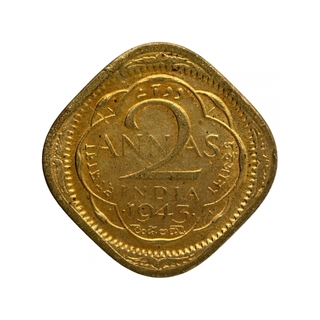 Nickel Brass Two Annas Coin of King George VI of Bombay Mint of 1943.