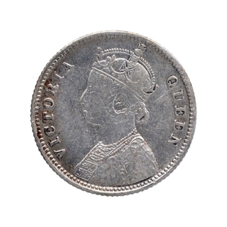 Silver Quarter Rupee Coin of Victoria Queen of Calcutta Mint of 1874.