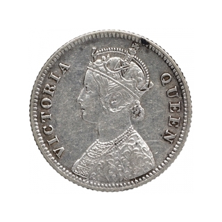 Silver Quarter Rupee Coin of Victoria Queen of Calcutta Mint of 1876.