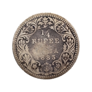 Silver Quarter Rupee Coin of Victoira Empress of Calcutta MInt of 1883.