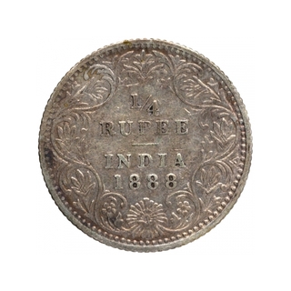 Silver Quarter Rupee Coin of Victoria Empress of Bombay Mint of 1888.