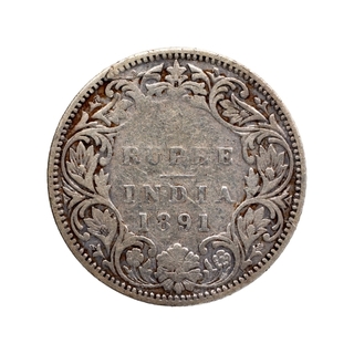 Silver Quarter Rupee Coin of Victoria Empress of Bombay Mint of 1891.