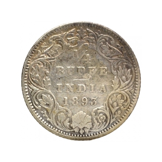 Silver Quarter Rupee Coin of Victoria Empress of Bombay Mint of 1893.