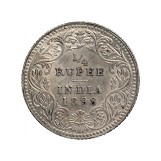 Silver Quarter Rupee Coin of Victoria Empress of Calcutta Mint of 1898.