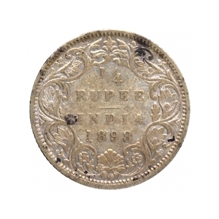 Silver Quarter Rupee Coin of Victoria Empress of Bombay Mint of 1898.