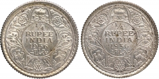 Silver Quarter Rupee Coins of King George V of Calcutta and Bombay Mint of 1936.