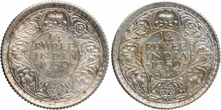 Silver Quarter Rupee Coins of King George VI of Calcutta and Bombay Mint of 1939.