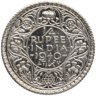 Silver Quarter Rupee Coins of King George VI of  Bombay Mint of 1940.