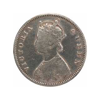 Silver Half Rupee Coin of Victoria Queen of Calcutta Mint of 1875.