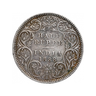 Silver Half Rupee Coin of Victoria Empress of Calcutta Mint of 1888.