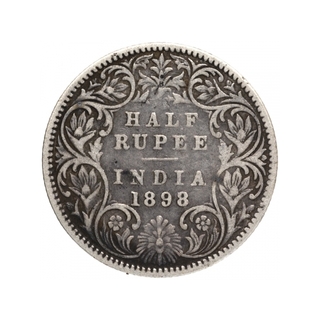 Silver Half Rupee Coin of Victoria Empress of Bombay Mint of 1898.