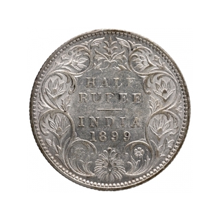 Silver Half Rupee Coin of Victoria Empress of Bombay Mint of 1899.