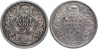 Silver Half Rupee Coins of King George V of Calcutta Mint of 1912.