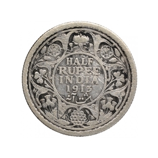 Silver Half Rupee Coin of King George V of Bombay Mint of 1913.