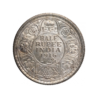 Silver Half Rupee Coin of King George V of Calcutta Mint of 1916.