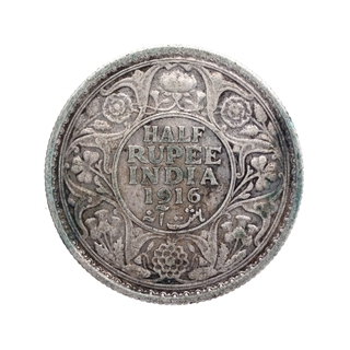 Silver Half Rupee Coin of King George V of Bombay Mint of 1916.