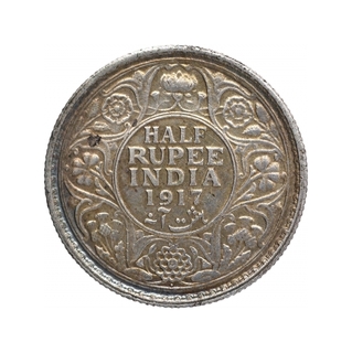 Silver Half Rupee Coin of King George V of Bombay Mint of 1917.