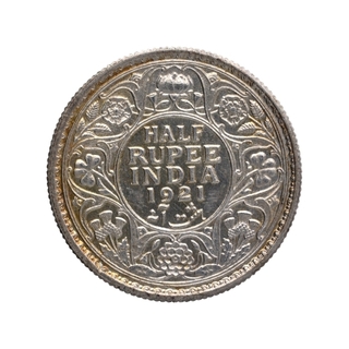 Silver Half Rupee Coin of King George V of Calcutta Mint of 1921.