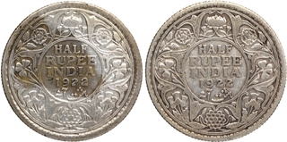 Silver Half Rupee Coins of King George V of Calcutta and Bombay Mint of 1922.