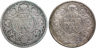 Silver Half Rupee Coins of King George V of Calcutta and Bombay Mint of 1924.