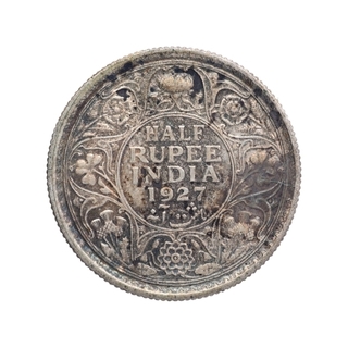 Silver Half Rupee Coin of King George V of Calcutta Mint of 1927.