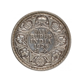 Silver Half Rupee Coin of King George V of Bombay Mint of 1928.