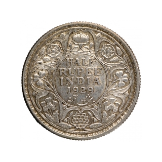 Silver Half Rupee Coin of King George V of Calcutta Mint of 1929.