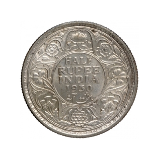 Silver Half Rupee Coin of King George V of Calcutta Mint of 1930.