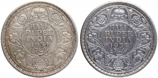 Silver Half Rupee Coins of King George V of Calcutta Mint of 1934.