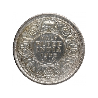 Silver Half Rupee Coin of King George V of Calcutta Mint of 1936.