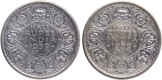 Silver Half Rupee Coins of King George VI of Calcutta and Bombay Mint of 1939.