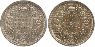 Silver Half Rupee Coins of King George VI of Bombay Mint of 1942.