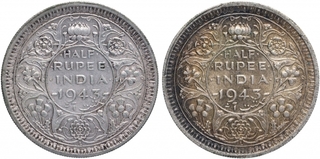 Silver Half Rupee Coins of King George VI Lahore Mint of 1943.