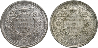 Silver Half Rupee Coins of King George VI of Bombay Mint of 1945.