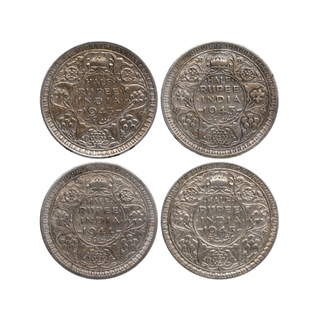 Silver Half Rupee Coins of King George VI of Bombay and Lahore Mint of 1943,1944 and 1945.