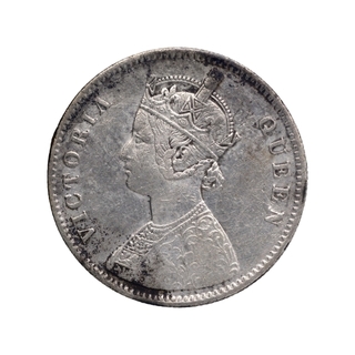 Silver One Rupee Coin of Vicroria Queen of Calcutta Mint of 1862.