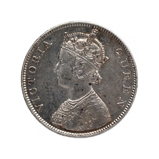 Silver One Rupee Coin of Victoria Queen of Bombay Mint of 1862.