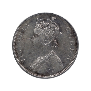 Silver One Rupee Coin of Victoria Queen of Bombay Mint of 1862.