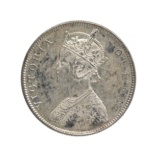 Silver One Rupee Coin of Victoria Queen of Bombay Mint of 1862.