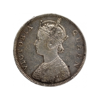 Silver One Rupee Coin of Victoria Queen of Bombay Mint of 1862.