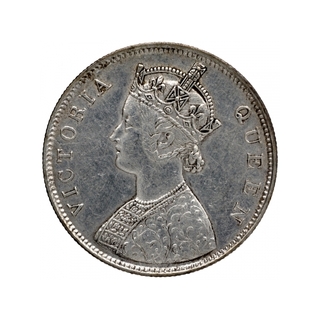 Silver One Rupee Coin of Victoria Queen of Bombay Mint of 1862.