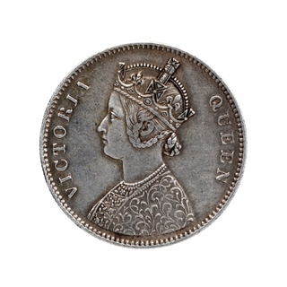 Silver One Rupee Coin of Victoria Queen of Bombay Mint of 1862.