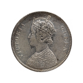 Silver One Rupee Coin of Victoria Queen of Bombay Mint of 1862.